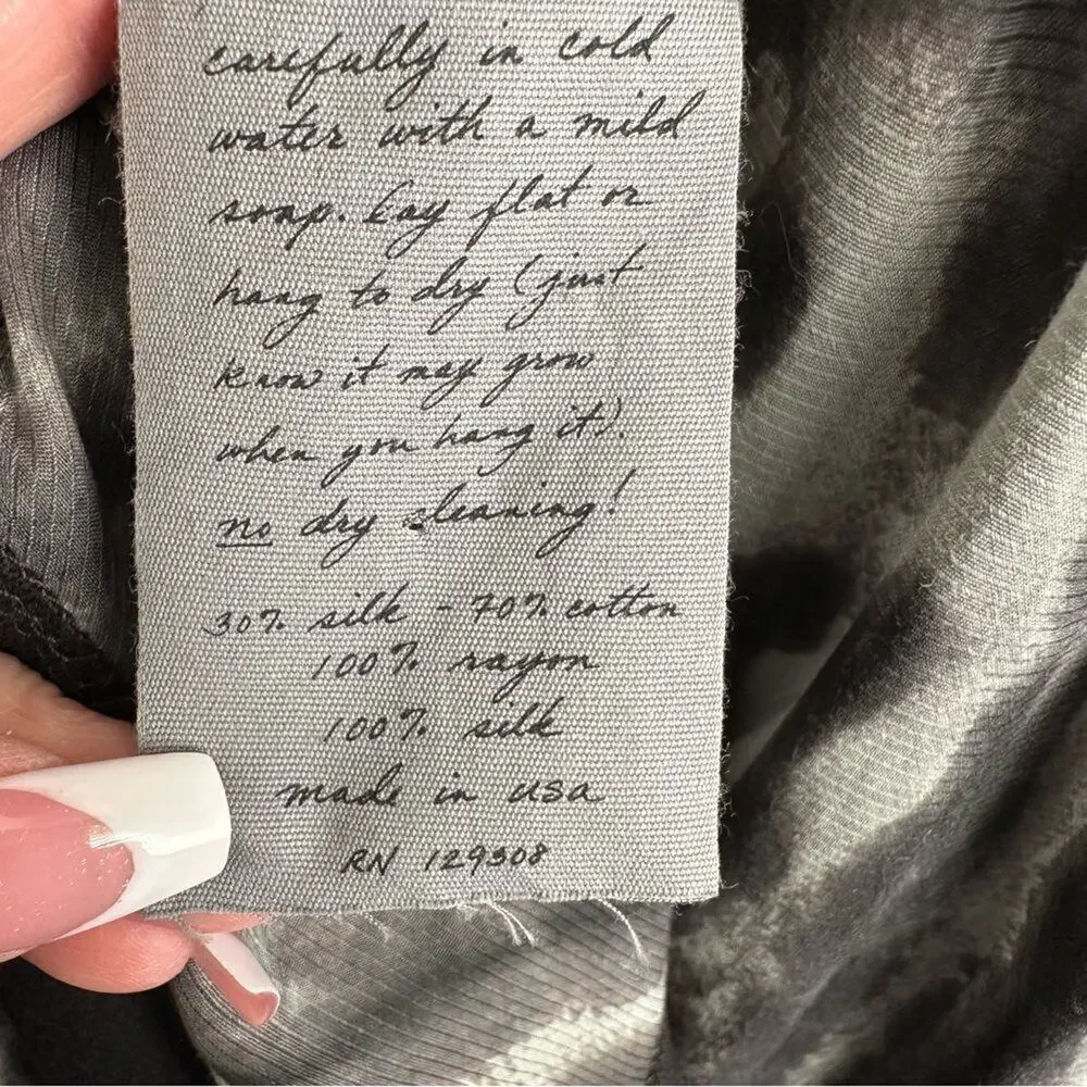 RAQUEL ALLEGRA Tie Dye Raglan Silk Dress Women's 2/M 4-6 Black‎ Gray Green Boho